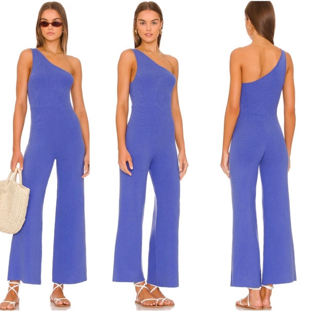 Free People Beach Waverly Jumpsuit en Birdsong Blue One Shoulder Sz XS NWT Read
